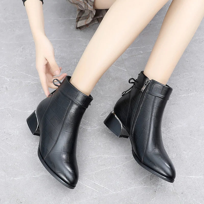 Leather Thick Heels Women&