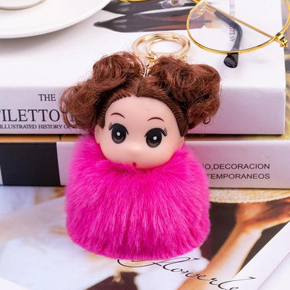 Cute Sleeping doll Fur Key chain Car Keychain Pom-Pom Curly hair doll plush ball doll Bag charm Cute Car Key Ring Jewelry