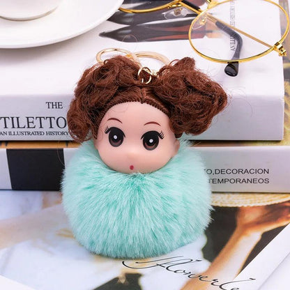 Cute Sleeping doll Fur Key chain Car Keychain Pom-Pom Curly hair doll plush ball doll Bag charm Cute Car Key Ring Jewelry