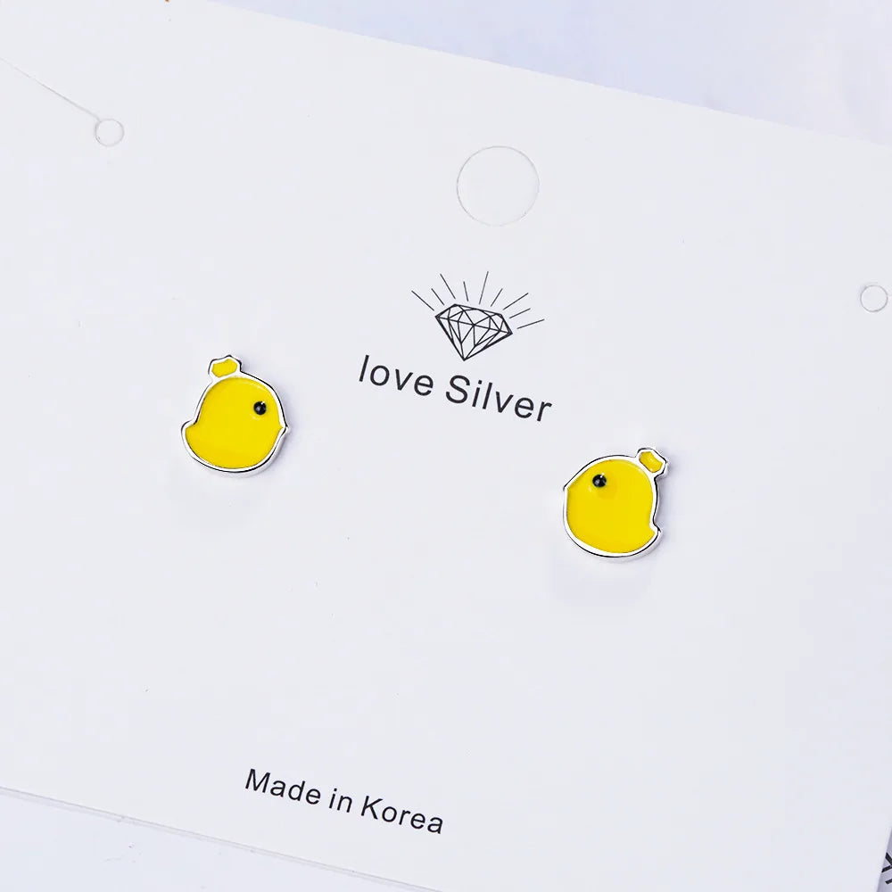 Mini Yellow Chick 925 Sterling Silver Studs Earrings Charm Jewelry LOS03