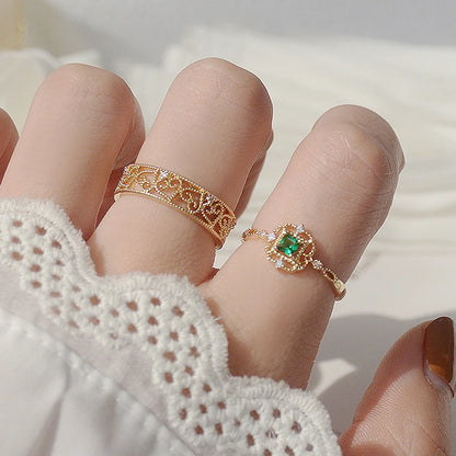 Ring Charm Jewelry Golden Color Temperament Emerald Rings Adjustable Design