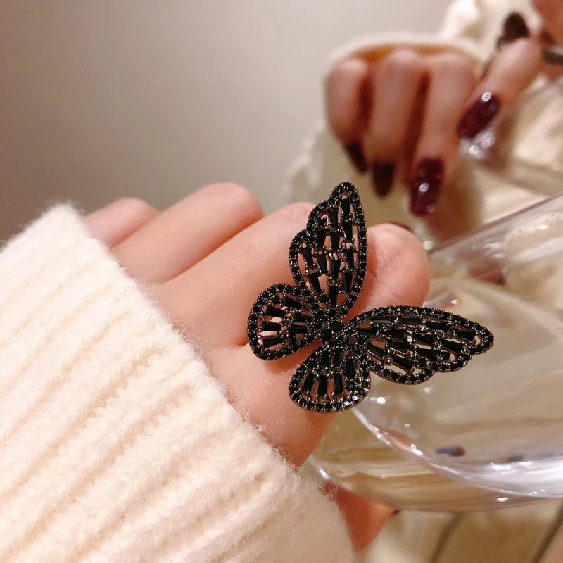 Finger Rings Charm Jewelry Mysterious Black Crystal Butterfly XYS100