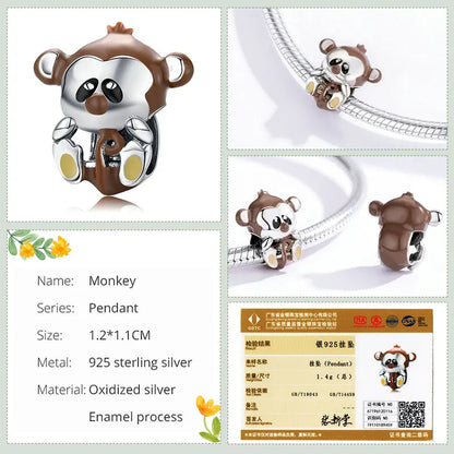 925 Sterling Silver Pendent Charm Jewelry Lovely Monkey 