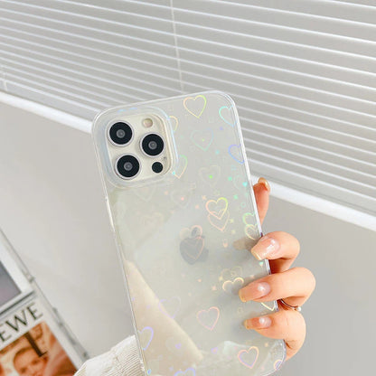 Laser Cute Phone Cases For iPhone 11 13 12 Pro Max X XS XR 7 8 Plus SE 2020 Transparent Heart