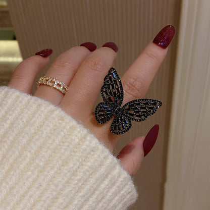 Finger Rings Charm Jewelry Mysterious Black Crystal Butterfly XYS100