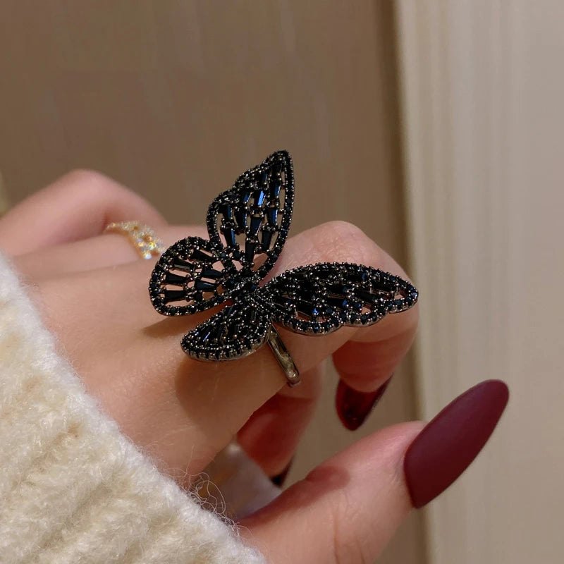 Finger Rings Charm Jewelry Mysterious Black Crystal Butterfly XYS100