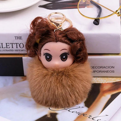 Cute Sleeping doll Fur Key chain Car Keychain Pom-Pom Curly hair doll plush ball doll Bag charm Cute Car Key Ring Jewelry