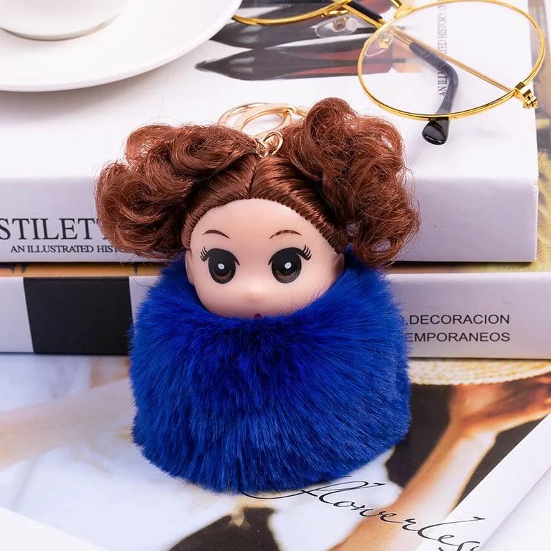 Cute Sleeping doll Fur Key chain Car Keychain Pom-Pom Curly hair doll plush ball doll Bag charm Cute Car Key Ring Jewelry