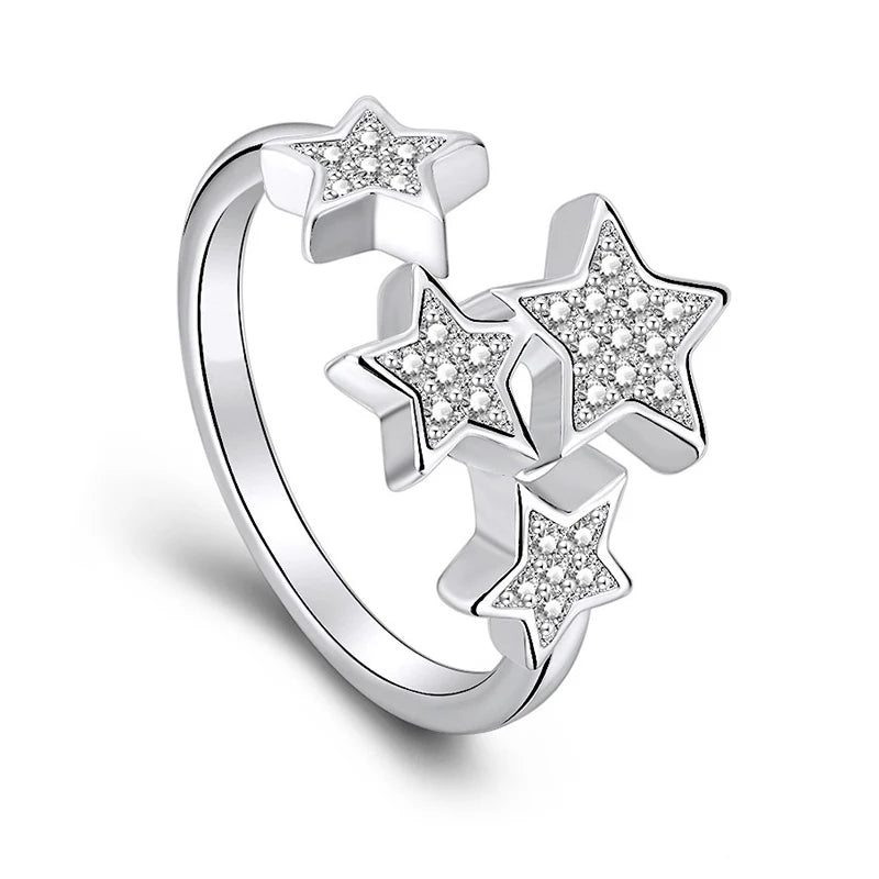 925 Sterling Silver Luminous Stars Rings Charm Jewelry GV409