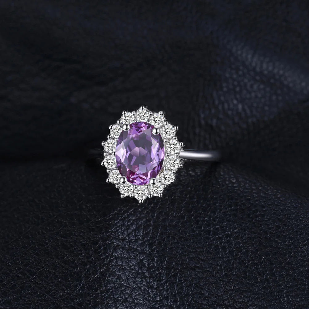 Finger Rings Charm Jewelry - Diana Amethyst Halo Ring in 925 Sterling Silver - TSJ70