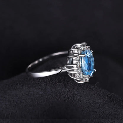 Finger Rings Charm Jewelry - Natural Blue Topaz in 925 Sterling Silver - TSJ71