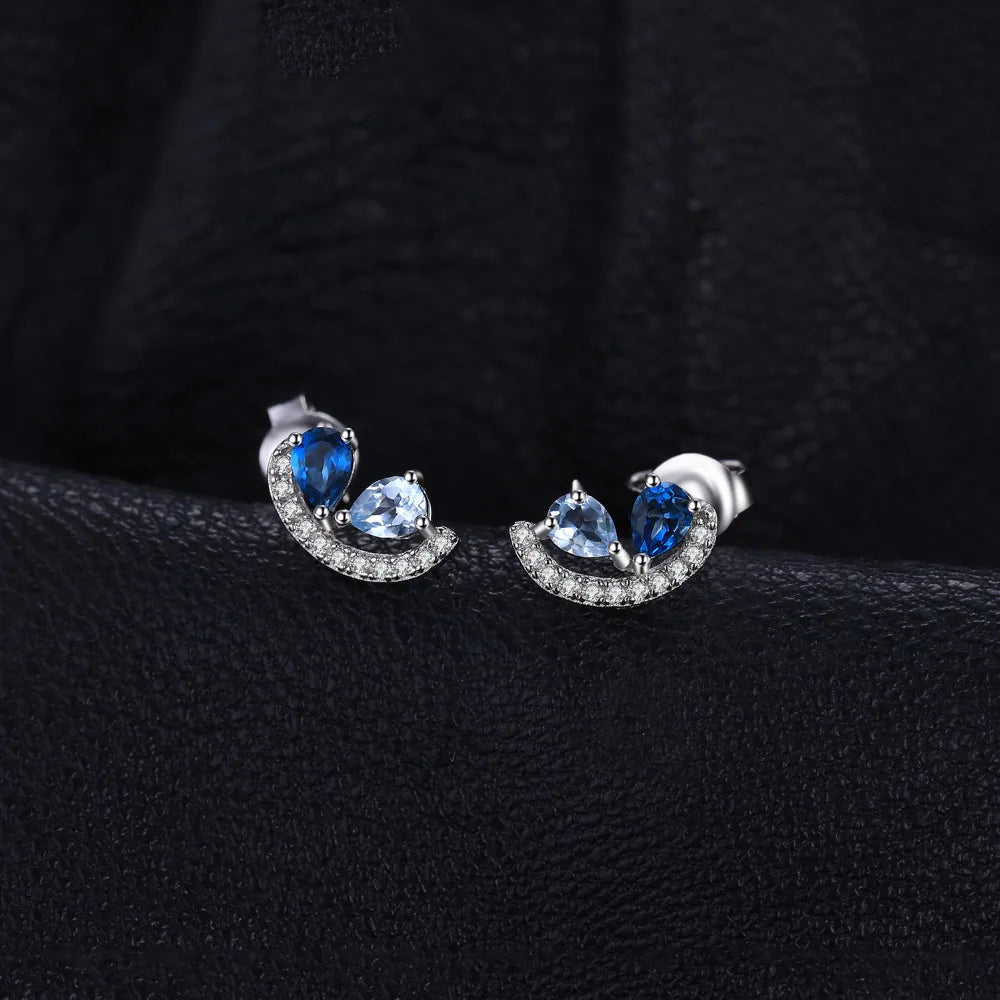 Stud Earrings Charm Jewelry - Natural Blue Topaz in 925 Sterling Silver - TSJ67