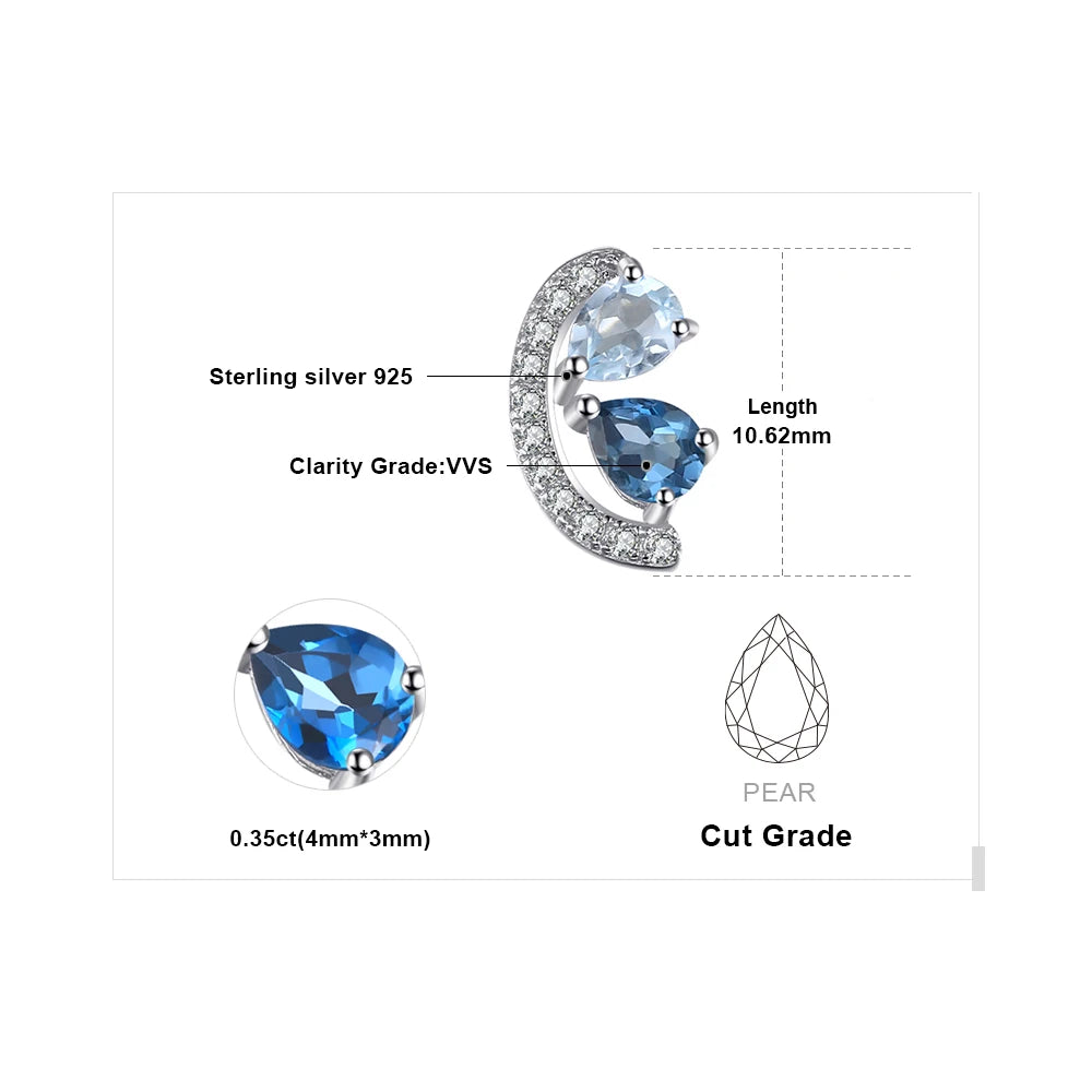 Stud Earrings Charm Jewelry - Natural Blue Topaz in 925 Sterling Silver - TSJ67