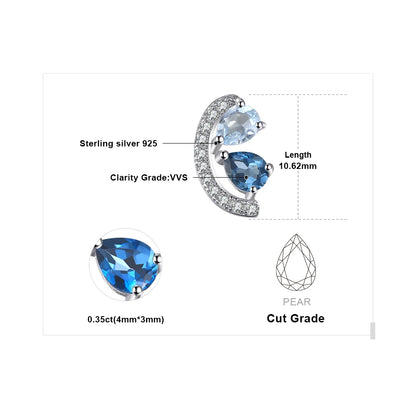 Stud Earrings Charm Jewelry - Natural Blue Topaz in 925 Sterling Silver - TSJ67