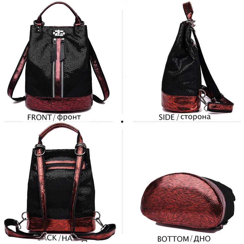 Black Genuine Leather Cool Backpack For Women Fashion Travel Large Capacity Bag GCBMOS47