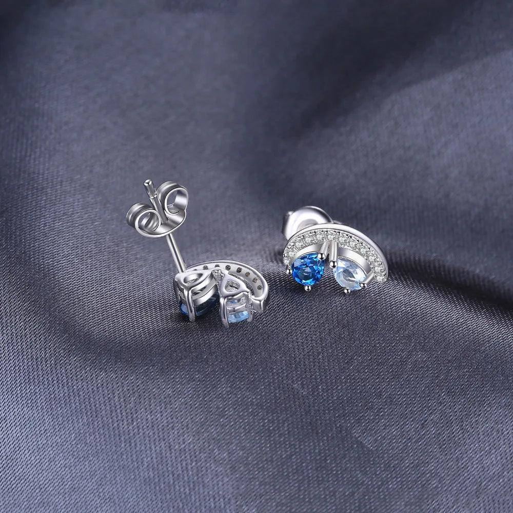 Stud Earrings Charm Jewelry - Natural Blue Topaz in 925 Sterling Silver - TSJ67