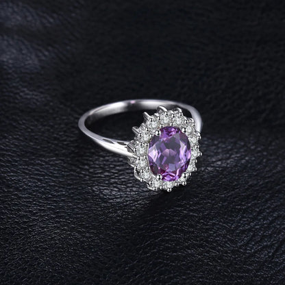 Finger Rings Charm Jewelry - Diana Amethyst Halo Ring in 925 Sterling Silver - TSJ70