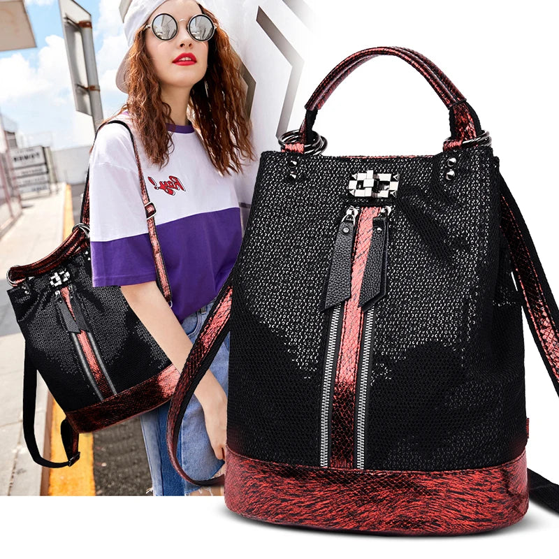 Black Genuine Leather Cool Backpack For Women Fashion Travel Large Capacity Bag GCBMOS47