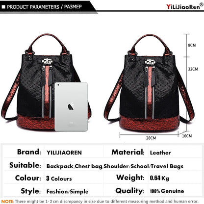 Black Genuine Leather Cool Backpack For Women Fashion Travel Large Capacity Bag GCBMOS47