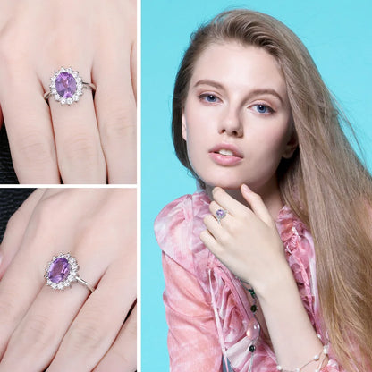 Finger Rings Charm Jewelry - Diana Amethyst Halo Ring in 925 Sterling Silver - TSJ70