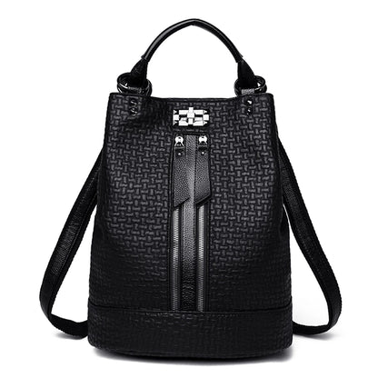 Black Genuine Leather Cool Backpack For Women Fashion Travel Large Capacity Bag GCBMOS47