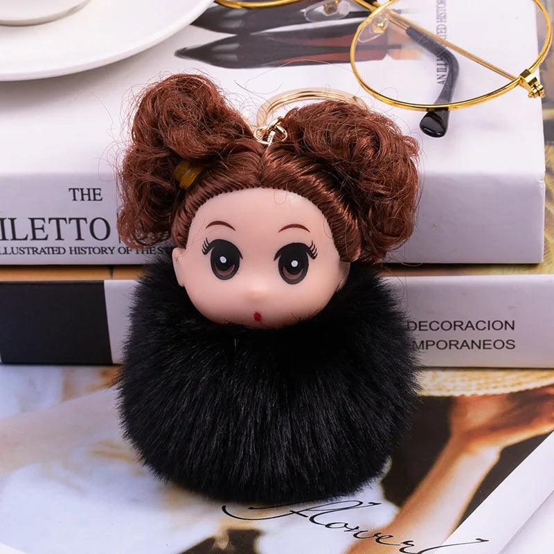 Cute Sleeping doll Fur Key chain Car Keychain Pom-Pom Curly hair doll plush ball doll Bag charm Cute Car Key Ring Jewelry