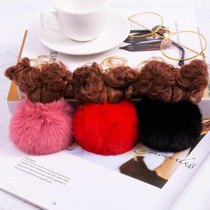 Cute Sleeping doll Fur Key chain Car Keychain Pom-Pom Curly hair doll plush ball doll Bag charm Cute Car Key Ring Jewelry