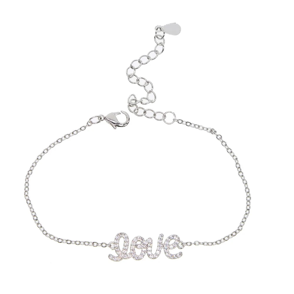 Crystal Love Letters 925 Sterling Silver Bracelets Charm Jewelry