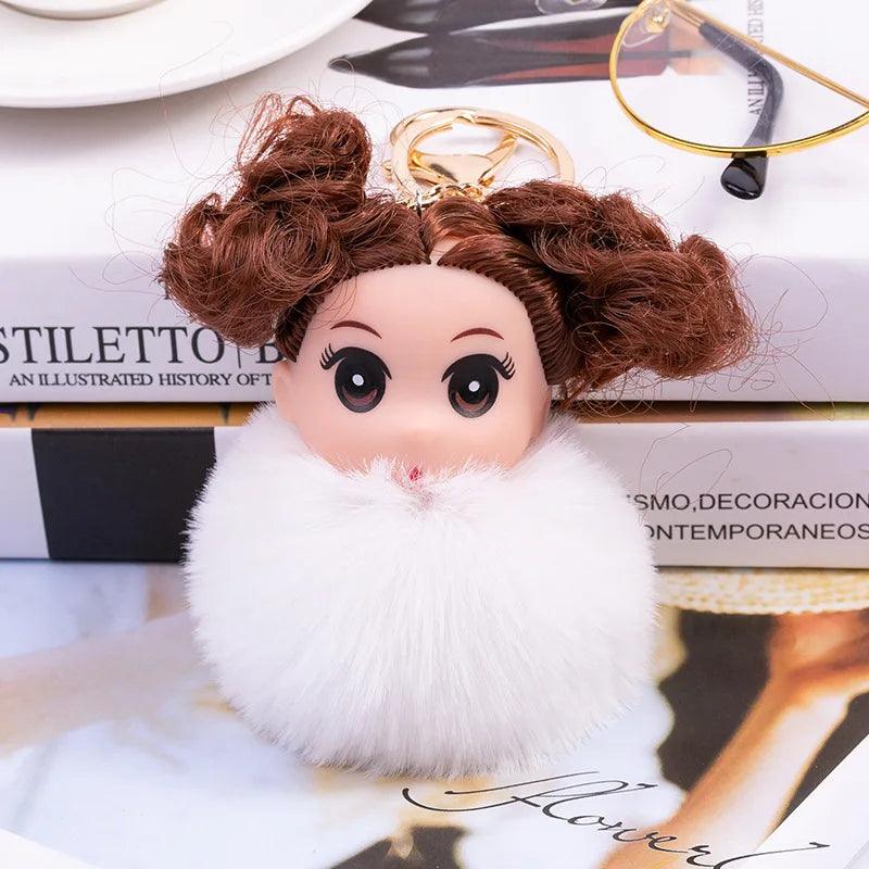 Cute Sleeping doll Fur Key chain Car Keychain Pom-Pom Curly hair doll plush ball doll Bag charm Cute Car Key Ring Jewelry