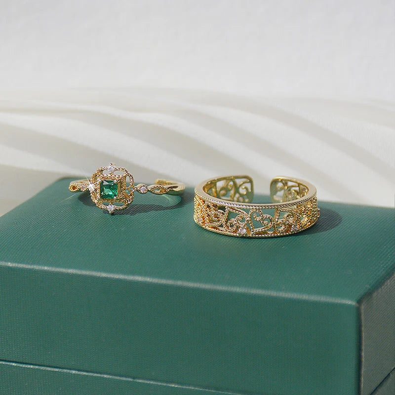 Ring Charm Jewelry Golden Color Temperament Emerald Rings Adjustable Design