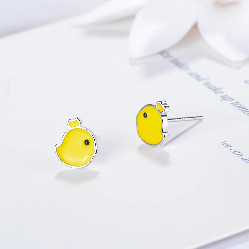 Mini Yellow Chick 925 Sterling Silver Studs Earrings Charm Jewelry LOS03