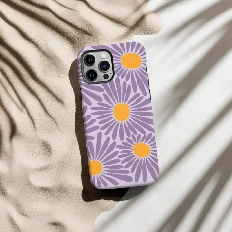 Cute Phone Cases for iPhone 16 Pro Max, 15, 14, 13, 12, and 11 Pro Plus - Purple Daisy Floral Acrylic Cover - TSP509