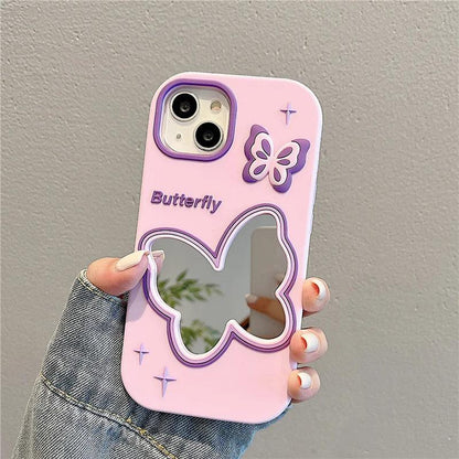 Cute Phone Cases For iPhone 11, 12, 13, 14, or 15 Pro Max - Purple Butterfly Makeup Mirror - Soft Cover - TSP254