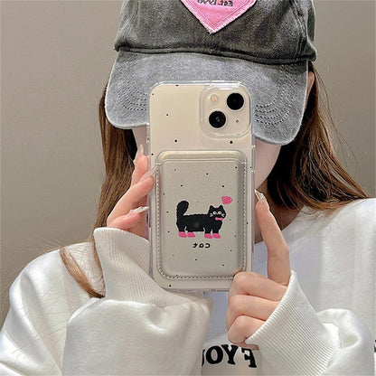 Cute Phone Cases For iPhone 13, 15, 14, 12, 11 Pro Max, 14, 15 Plus - Korean Cartoon Cat - Card Slot - PC6320