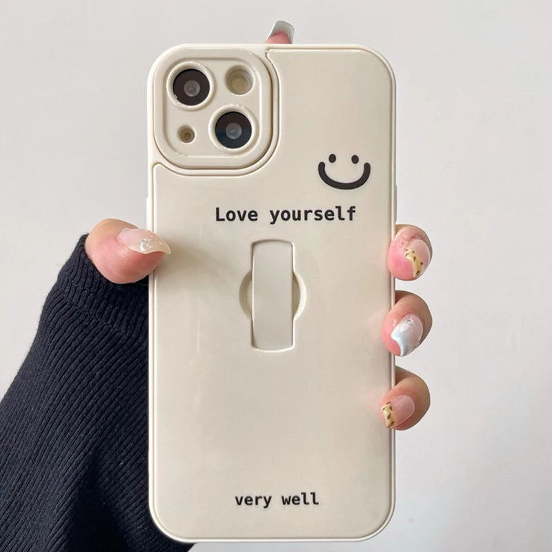 Cute Phone Cases: Cartoon Smile Words Ring Holder for iPhone 11-15 Pro Max - TSP318