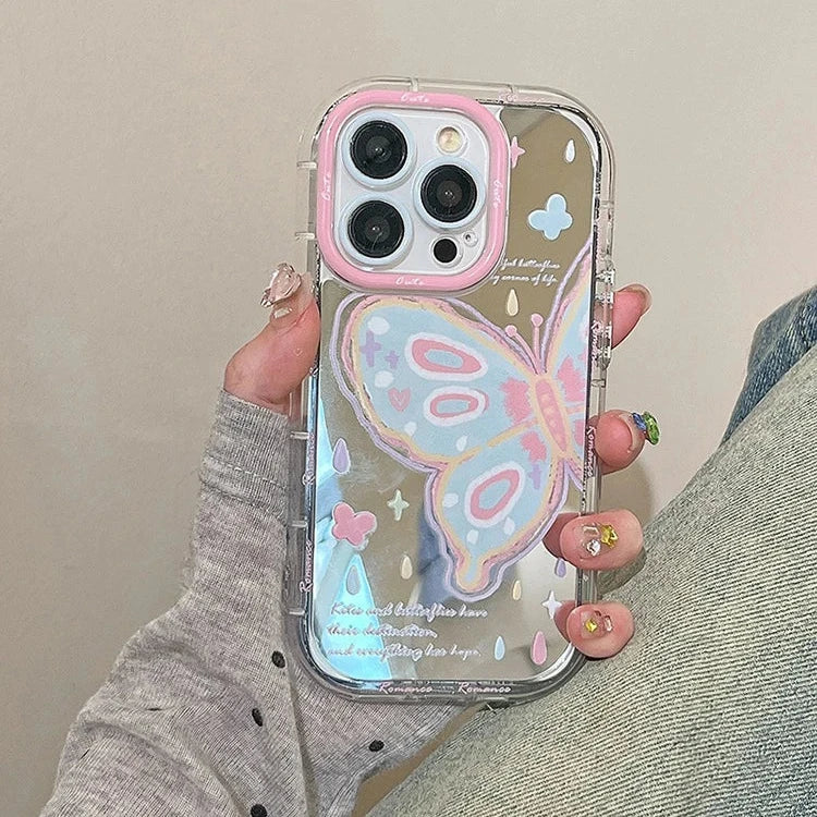 TSP25 Cute Phone Cases for iPhone 15, 14, 13, 12, and 11 Pro Max - Colorful Butterfly Makeup Mirror Back Cover