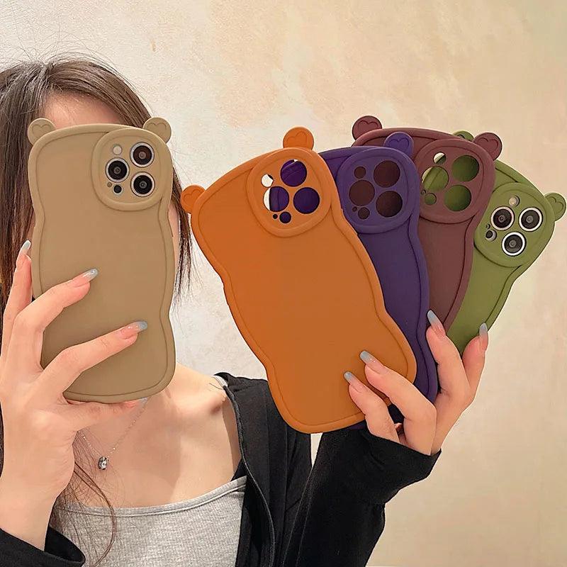 Cute Phone Cases For iPhone 11, 12, 13, 14 Pro Max, XS, XR, X, and 14 Plus - Cartoon Bear Ears - Curly Wavy Frame - TSP249