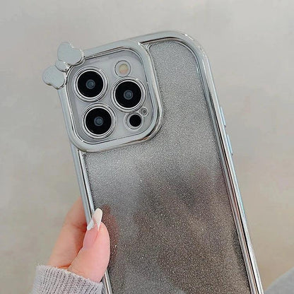 Cute Phone Cases For iPhone 11, 12, 13, 14, or 15 Pro Max - Plating Silver Bowknot - Transparent Cover - TSP257