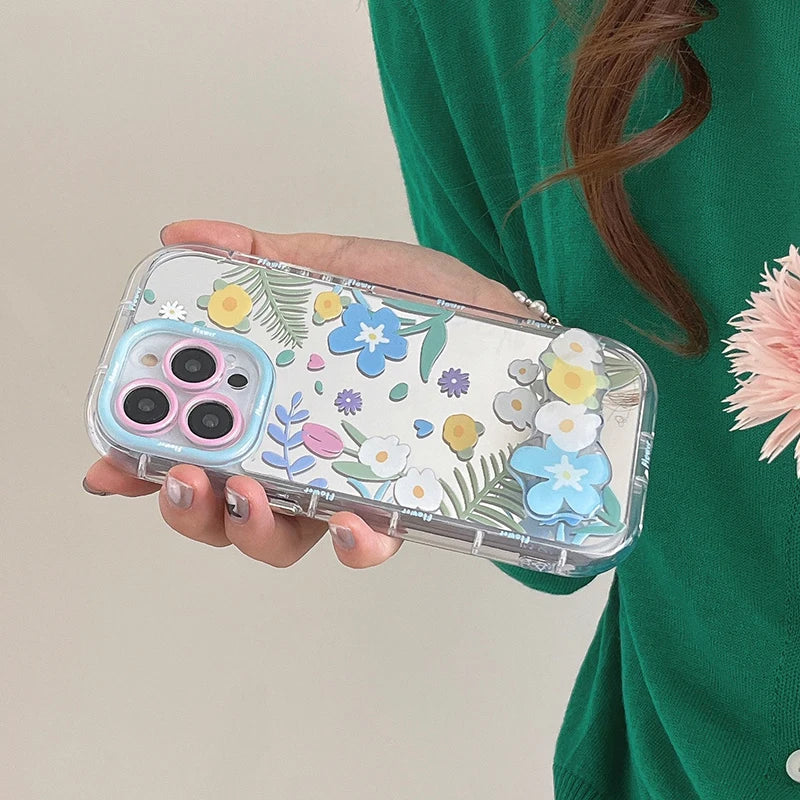 Cute Phone Cases - Floral Makeup Mirror with Stand for iPhone 15/14/13/12 Pro Max - TSP287