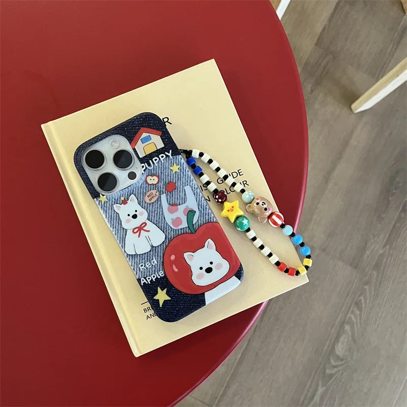 Cute Phone Cases For iPhone 16, 15, 14, 13, 12 Pro Max - Red Apple Hat Puppy Art - Cartoon Soft Cover - PC9211