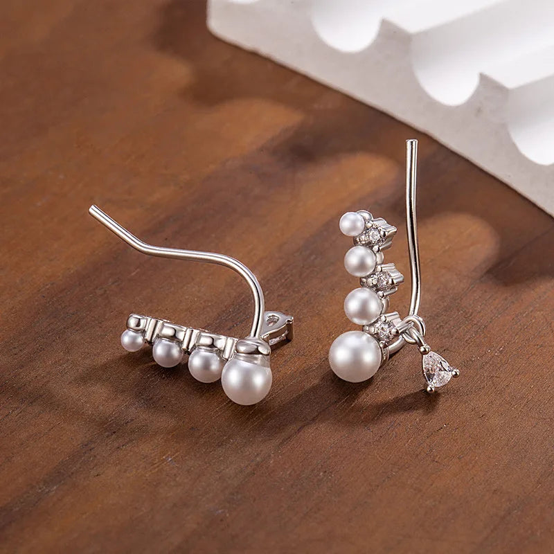 Stud Earrings Charm Jewelry - Linked Pearl, Clear CZ Elegant - TSJ80