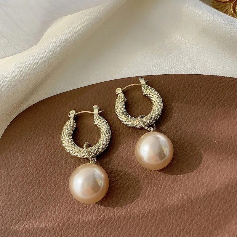 Charming Korean Earrings with White Pearls for Women - Charm Jewelry R1240