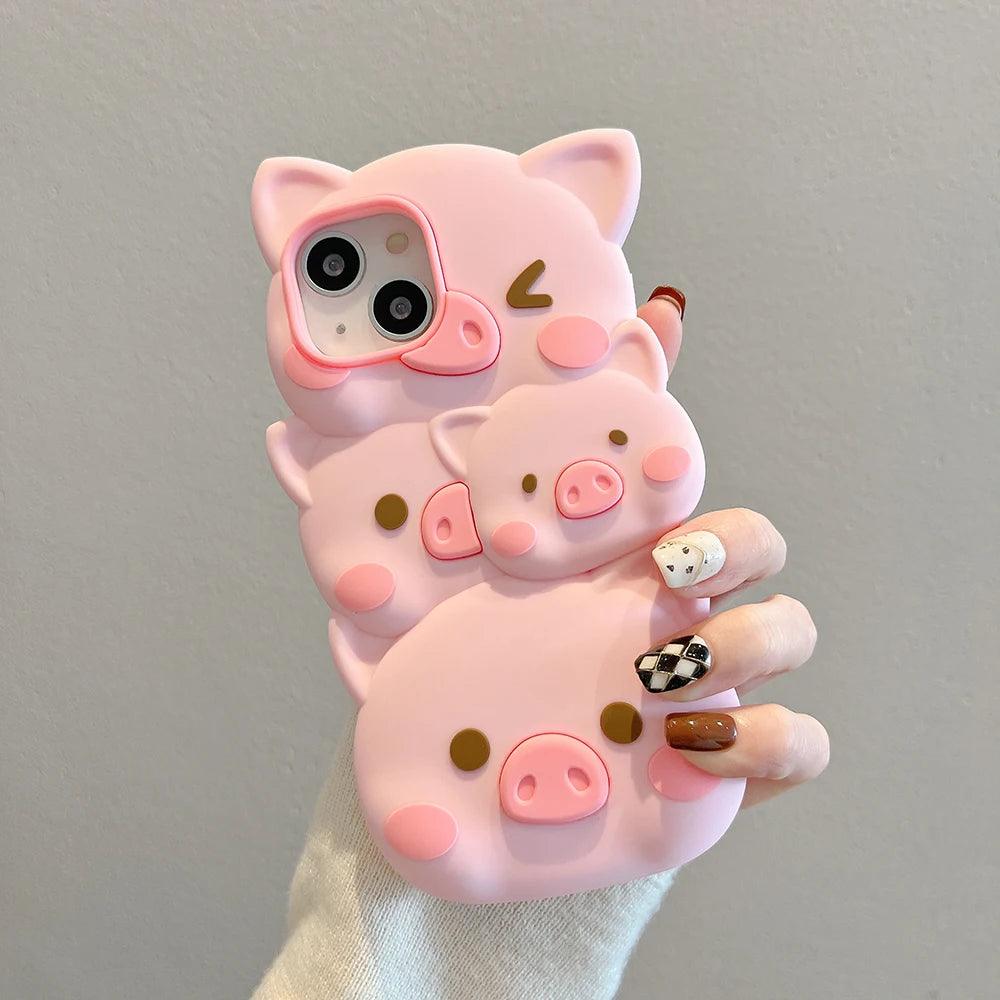 Cute Phone Cases for iPhone 14, 13, 12, and 11 Pro Max models - 3D Funny Pigs - Soft Silicone Cover - TSP251