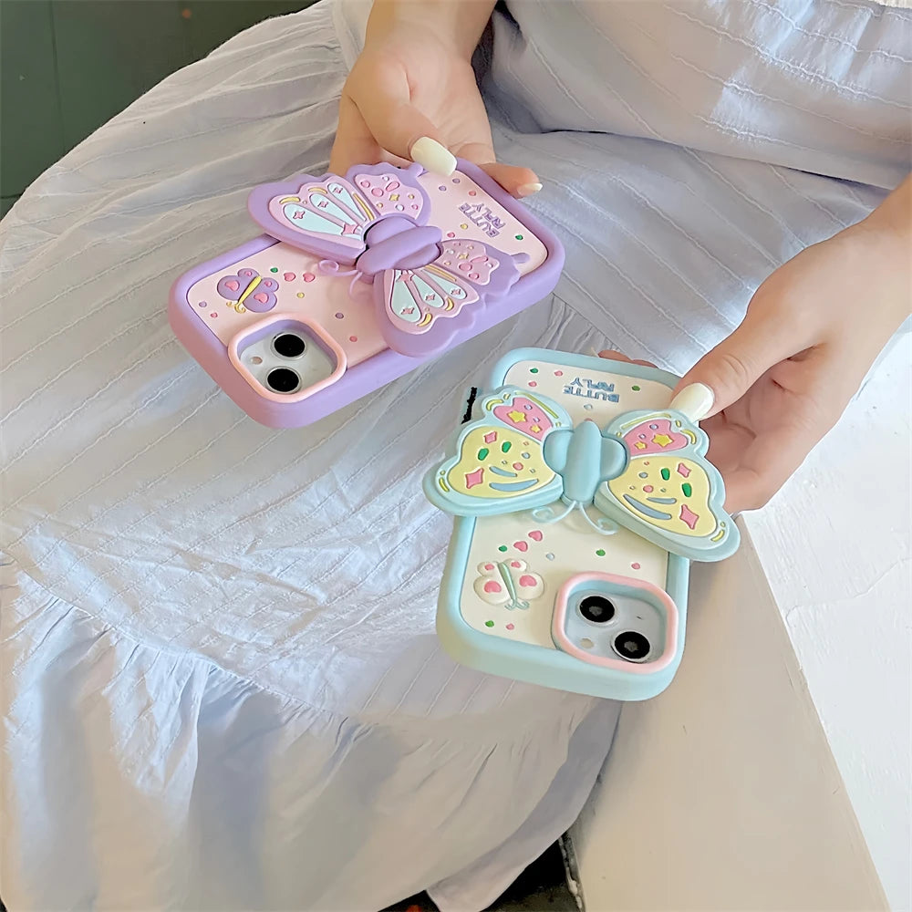 Cute Phone Cases For iPhone 15, 14, 13, 12, and 11 Pro Max - Big Butterfly Holder - Soft Cover - TSP258