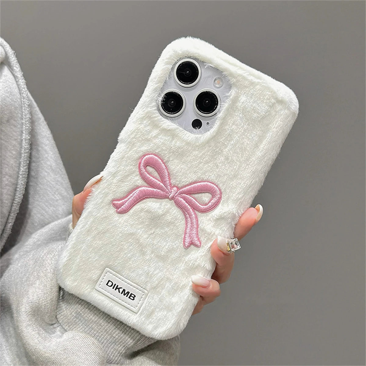 Cute Phone Cases for iPhone 16, 15, 14, and 13 Pro Max - 3D Embroidery Bow Plush Back Cover - TSP446