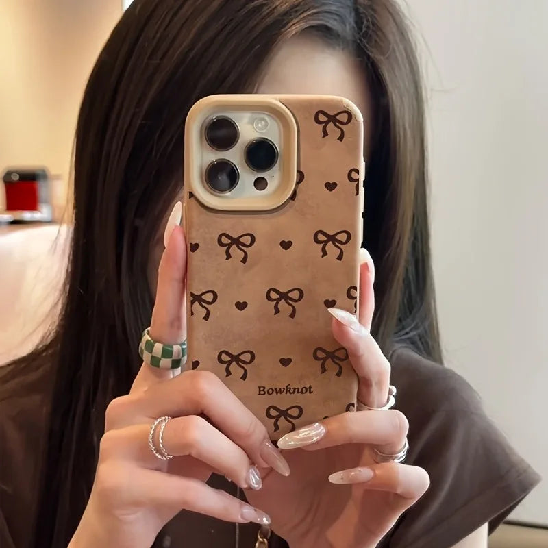 Cute Phone Cases For iPhone 16 15 14 Pro Max XS X XR 11 12 13 15 16 Plus - Simple Hearts Dots Bow Pattern - Leather Cover