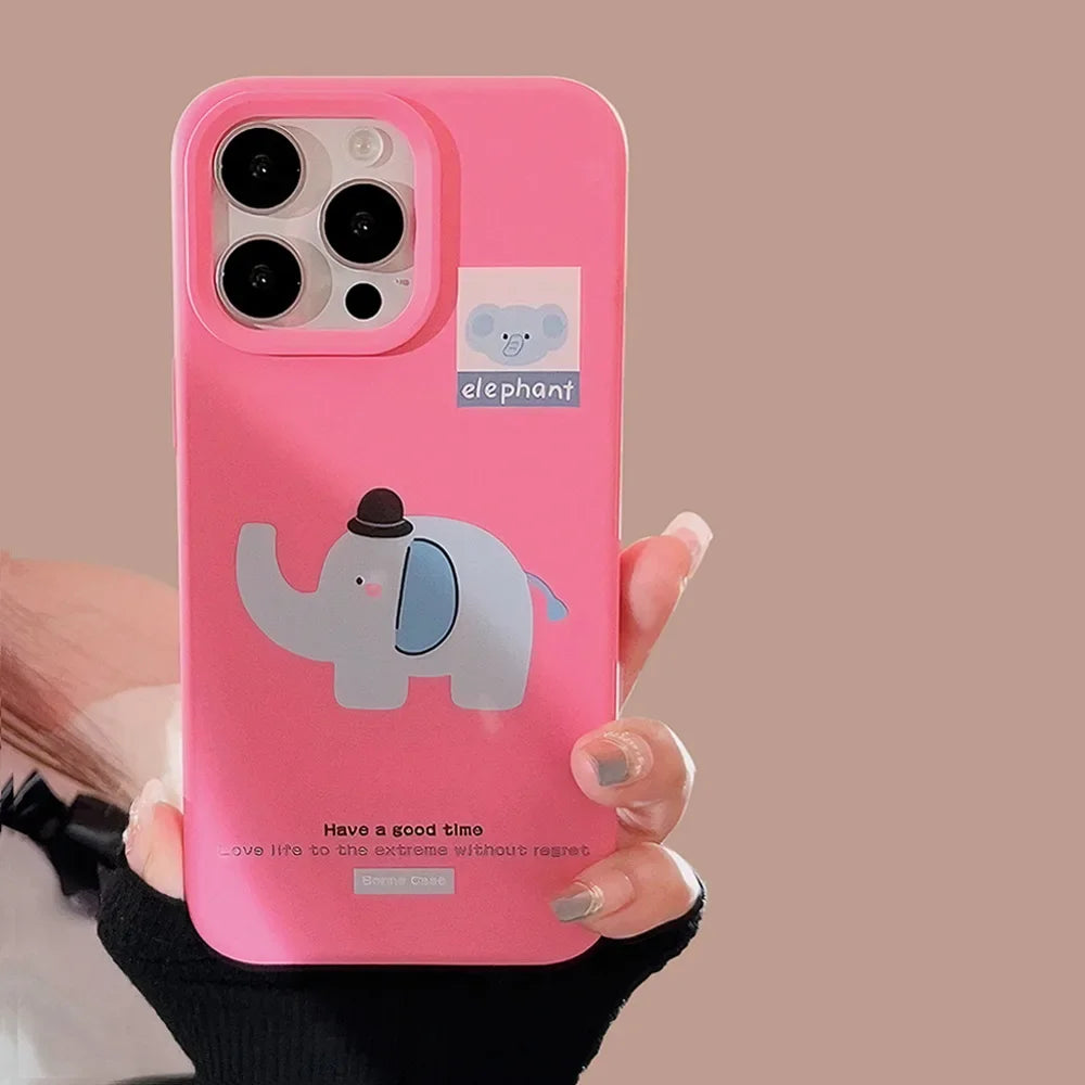 Cute Phone Cases For iPhone 16, 15, 14, 13, 12, 11 Pro Max, 16 Plus - Funny Elephant Hat Art - Cartoon Soft Cover - CP9311