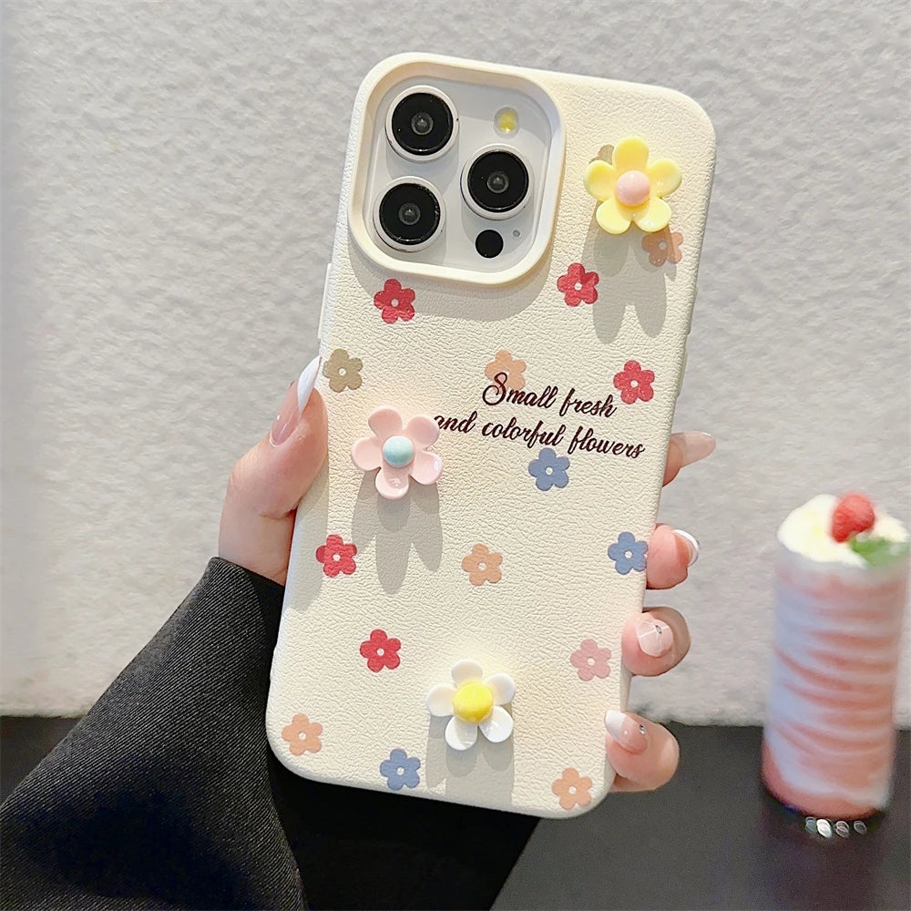 Cute Phone Cases for iPhone 15, 14, 13, 12, and 11 Pro Max - 3D Hearts &amp; Flowers - Leather Cover - TSP334