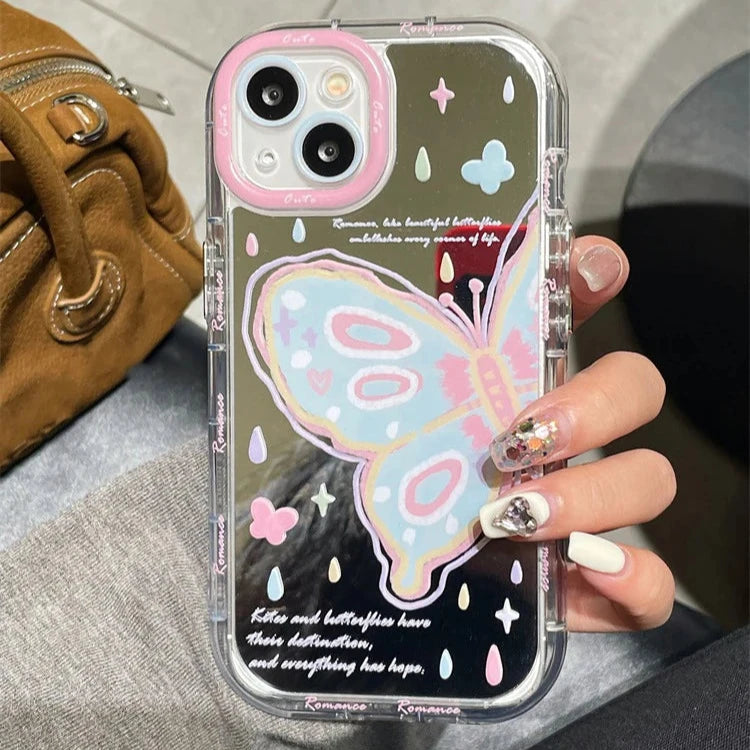 TSP25 Cute Phone Cases for iPhone 15, 14, 13, 12, and 11 Pro Max - Colorful Butterfly Makeup Mirror Back Cover