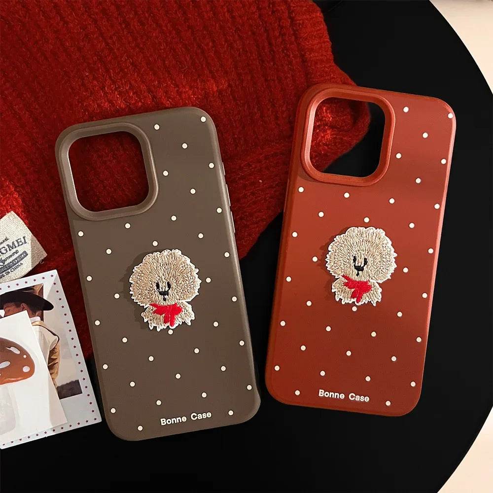 Cute Phone Cases For iPhone 16, 15, 14, 13, 12 Pro Max - Puppy with Scarf Embroidery Art - Cartoon Cover - CC1340 - Touchy Style